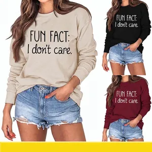 Women Sweatshirt Long Sleeve Round Neck Cotton Blend Slogan Print Loose Casual Pullover Top