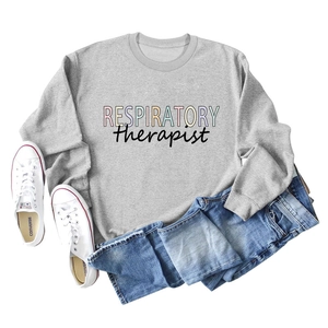 Flat lay of gray Respiratory Therapist sweatshirt with blue jeans and canvas sneakers
