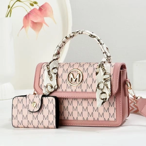 Women Shoulder Bag And Wallet PU Leather Letter Print Satin Scarf Handle Wide Strap Fashion Crossbody Handbag Elegant