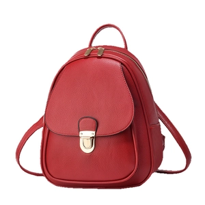 Fashionable red lychee pattern leather mini backpack with golden metal buckle and top handle