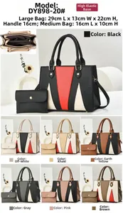 Detail view of two-piece tote bag set with V-shaped patchwork and interior compartments