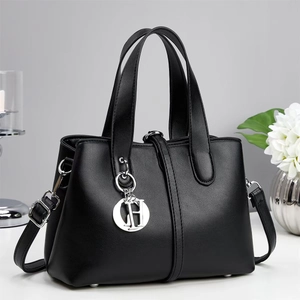 Solid Color PU Leather Tote Bag Fashion Handbag Crossbody Shoulder Bag With Metal Letter Charms For Women Travel Casual