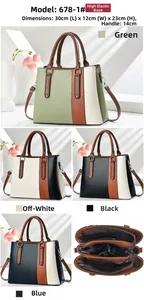 Detail view of contrast color tote bag with dimensions 30x12x23cm and internal pockets
