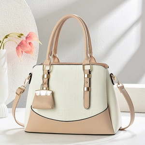 Sac à main bicolore chic avec texture géométrique gaufrée et mini pochette décorative