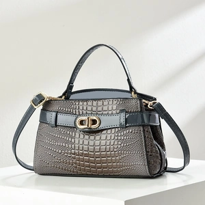 Women Top Handle Handbag PU Leather Crocodile Pattern Metal Buckle Crossbody Shoulder Bag Vintage Fashion Elegant