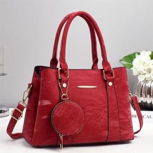 Elegant Women's Pleated PU Leather Handbag Large Capacity Top Handle Bag With Round Coin Purse Crossbody Shoulder Bag Gift
