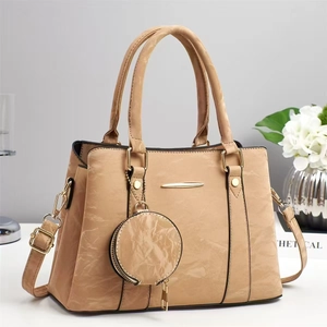 Elegant beige tote handbag for middle-aged women with adjustable strap and coin purse