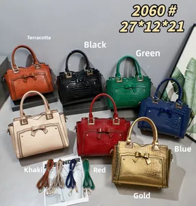 Seven colors of crocodile pattern handbags with bow decor and adjustable straps