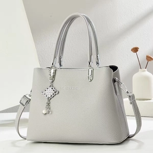 Women Litchi Pattern PU Leather Tote Bag Fashion Handbag Crossbody Shoulder Bag With Metal Pendant Artificial Pearl For Daily Office