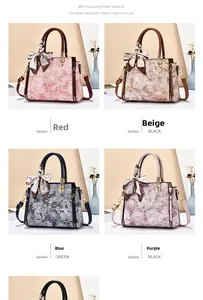 Detail view showing four color options of Chinese style embroidered tote bags for women