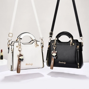 Women PU Leather Handbag Fashionable Shoulder Crossbody Bag With Cartoon Cow Charm Golden Hardware Top Handle For Office