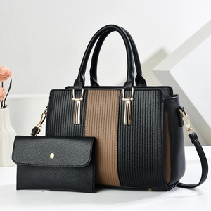 Vintage Women PU Leather Tote Bag Combination Fashion Vertical Stripe Handbag Crossbody Shoulder Bag For Office Daily Use