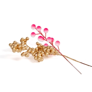 Tallos de bayas artificiales rosas y dorados para decoración de Navidad y Año Nuevo