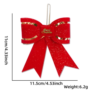 Detailed size specifications for red velvet Christmas bow with Merry Christmas plaque
