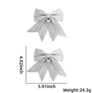 Silver glitter Christmas bows set of two featuring sparkling texture and 12.5cm height