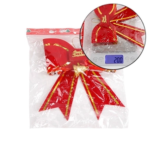 Red Christmas bow with gold bell and trim, 20g decorative ornament for tree decor