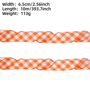 Cinta de cuadros naranja y blanca de 6,5 cm, rollo de 10 m para decoración de Navidad