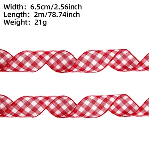Detalle de cinta de cuadros rojos y blancos de 6,5 cm con bordes cosidos para manualidades