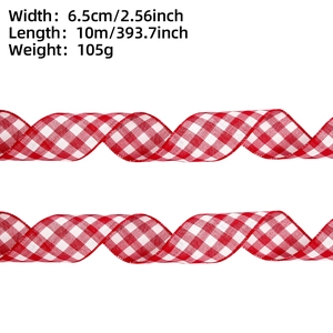 Detalle de cinta de cuadros rojos y blancos de 6,5 cm con dimensiones de 10 m