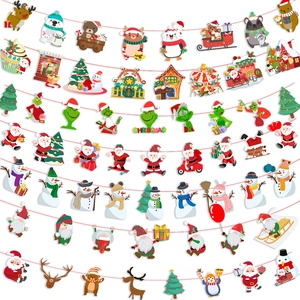 Christmas Party Decoration Colorful Paper Banner Cartoon Letter Hanging Flag Festive Holiday Scene Layout Supplies