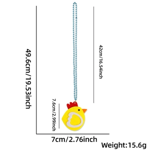 Easter bead necklace with yellow chick pendant showing 49.6cm length and weight details