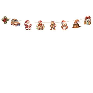 Christmas garland with cartoon Santa, gingerbread man, and bear for Nordic home decor