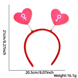 Detailed size chart for the heart headband showing 21cm height and 20.5cm width dimensions