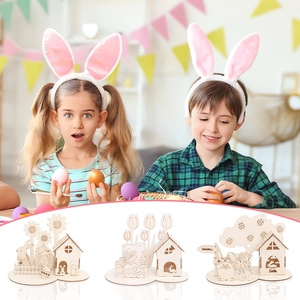 Ostern Holz DIY Puzzle Ornament Hase Ei Baum Hütte Lasergeschnitten Holz Handwerk Tischdekoration Für Feiertag Home Party Geschenk