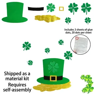 DIY St. Patrick's Day Filzhut und Kleeblatt Wandaufkleber Party-Deko-Set mit Klebepunkten