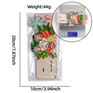 Easter wooden bunny egg tabletop ornament with dimensions 20cm x 10cm and 44g weight