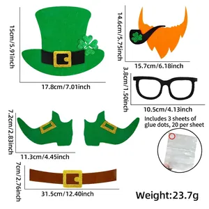 Detailed dimensions of St. Patrick's Day felt photo props set with hat and beard