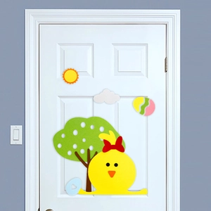 DIY Easter felt stickers set with yellow chick and green tree for home door decoration