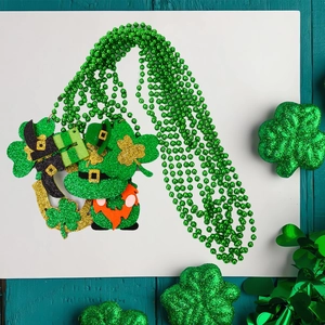 St. Patrick's Day green bead necklaces with clover and leprechaun hat pendants