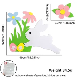 Detail of Easter felt window decals with dimensions and 80 glue points for assembly