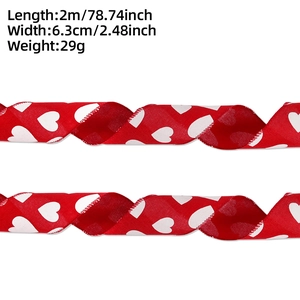 Close-up of 6.3cm wide linen-style ribbon with white heart prints for Valentine decor