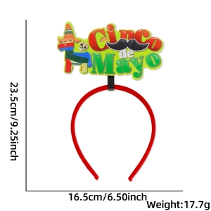 Detailed size view of Cinco de Mayo headband with festive sombrero and piñata prints