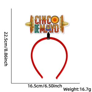 Cinco de Mayo festive headband dimensions showing 22.5cm height and 16.5cm width specs