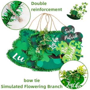 St. Patrick's Day green clover wooden sign with lucky text and festive decorations