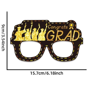 Detail of Congrats GRAD party glasses with dimensions 6.18 x 3.54 inches on white background