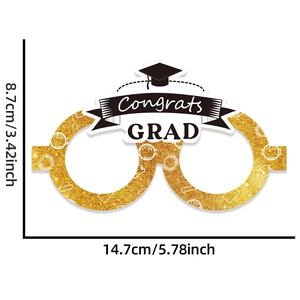 Detailed size specifications for Congrats Grad party glasses with gold glitter finish