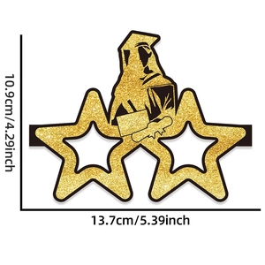 Detailed dimensions of black and gold graduation star glasses with size markings