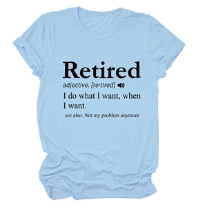 T-shirt femme bleu clair avec motif définition de la retraite et col rond décontracté