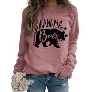 Close-up of Grandma Bear letter print and animal silhouette on long sleeve sweatshirt