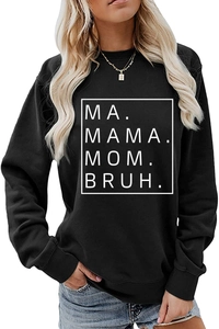 Detail view of the high-quality white screen printing on a black cotton blend sweatshirt