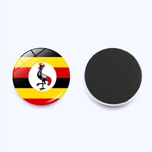 Uganda Flagge Glas Kühlschrankmagnete Zweierset mit 30mm runder Magnethalterung