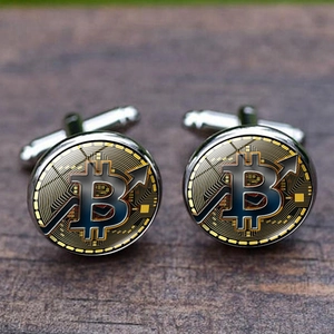 Gemelli Bitcoin in argento con freccia in salita per camicie da uomo eleganti