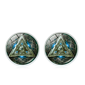 Boucles d'oreilles Valknut viking avec nœuds celtiques et dôme en verre style vintage