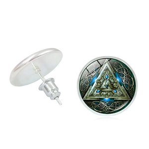 Boucles D'oreilles Viking Valknut Vegvisir Verre Cabochon Alliage Vintage Rétro Punk Style Ethnique Bijoux Unisexe