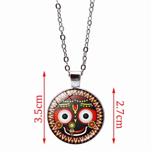 Lord Jagannath glass pendant necklace in silver finish with 3.5cm height and 2.7cm diameter