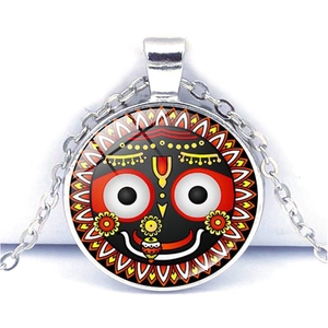 Hindu Jagannath Lord Shiva Pendant Necklace Zinc Alloy Glass Cabochon Time Gem Retro Ethnic Religious Jewelry